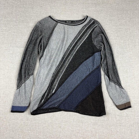 NIC+ZOE Sweaters - NIC+ZOE Sweater Womens PL Grey Striped Crew Neck Raglan Pullover Knit